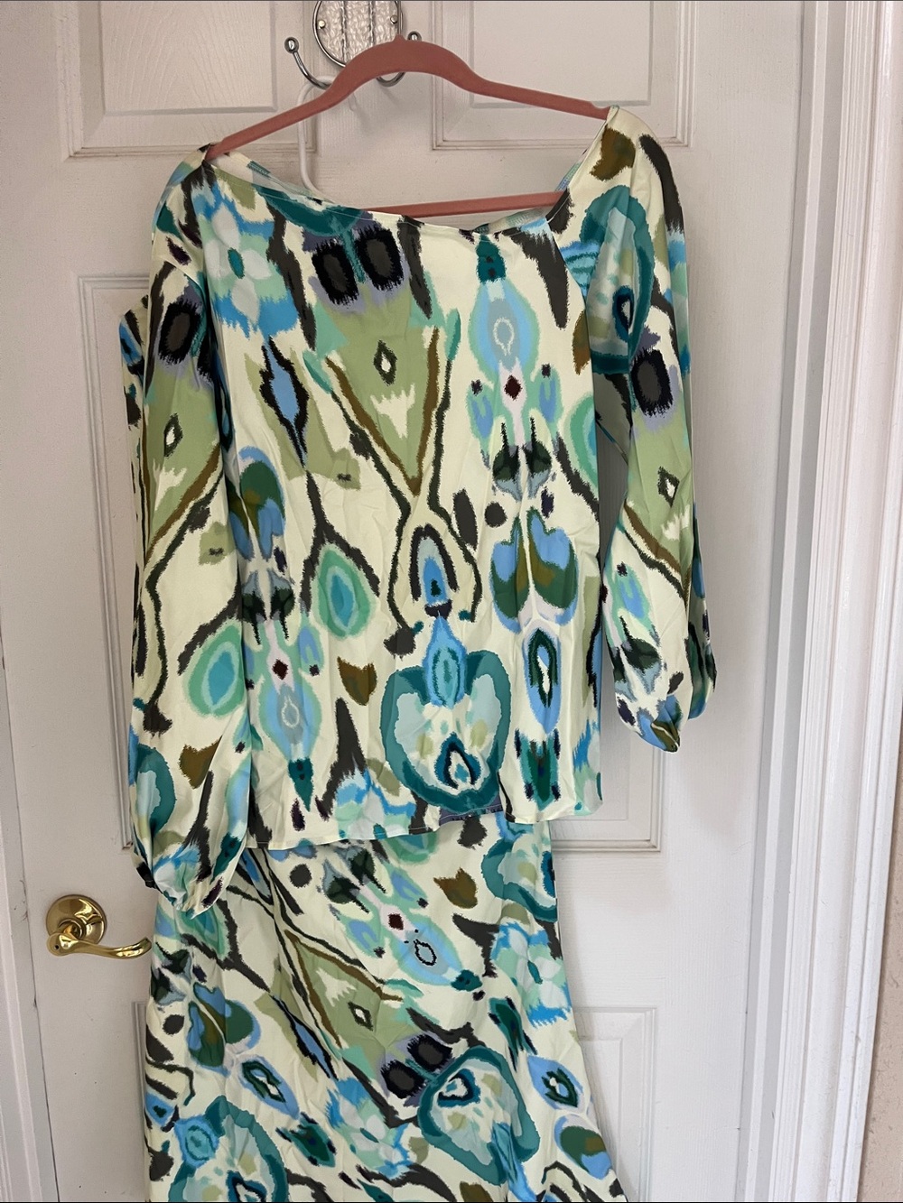 Chic Nation One-Shoulder Dress in Aqua, Teal & Cream Abstract Print 2 piece